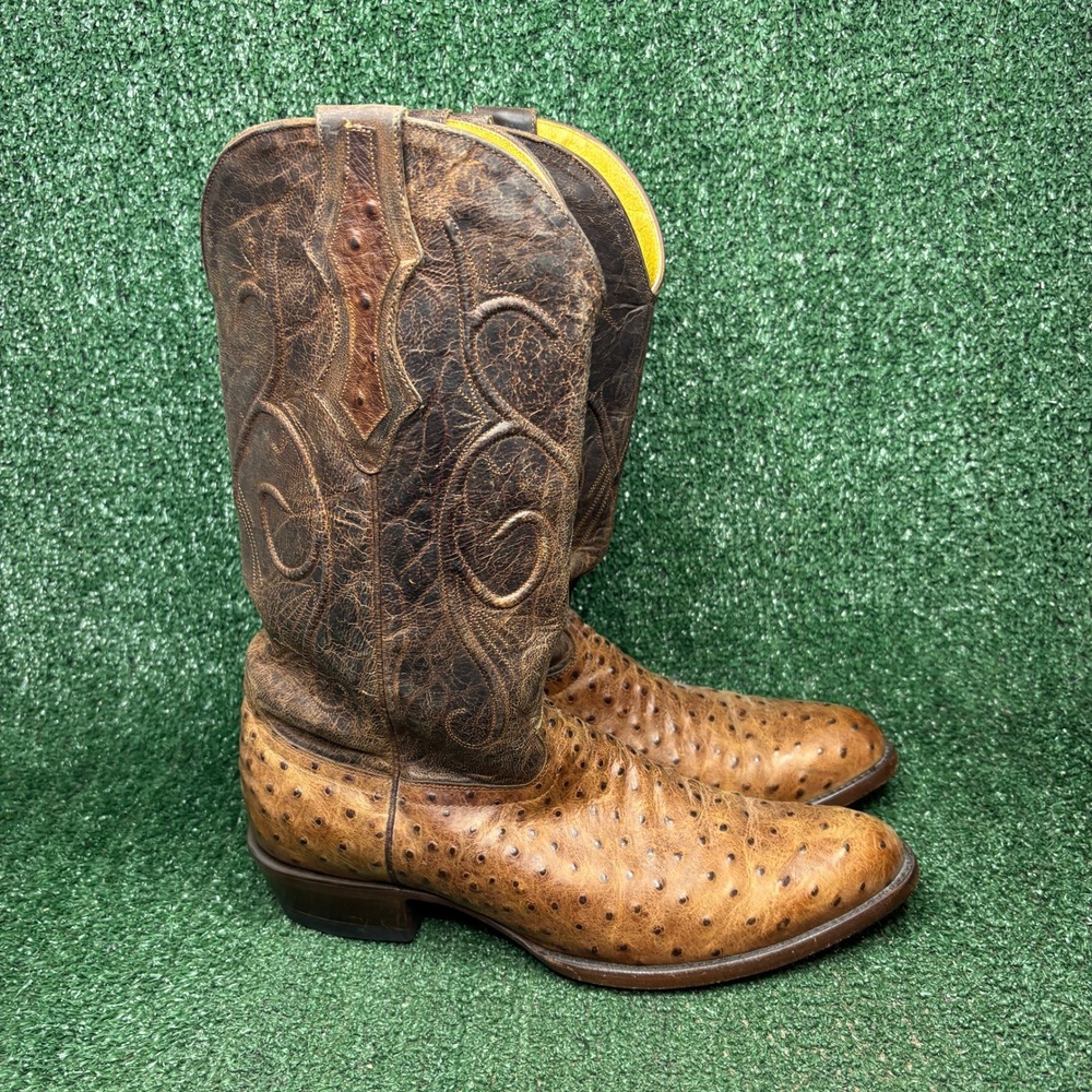 Cavender's Full Quill Ostrich Leather Vintage Western Cowboy Boots Brown Men 12D